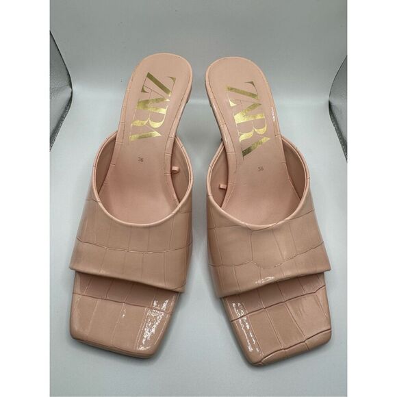 Zara Shoes - ZARA Women’s Faux Crocodile Animal Print Heel Mules in Light Pink Sz US 6/ EU 36